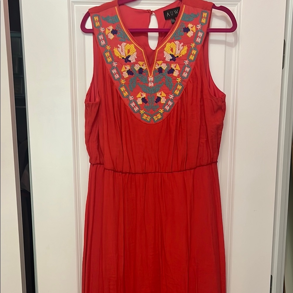 AUW Red High Low Sundress with Scoop Neck